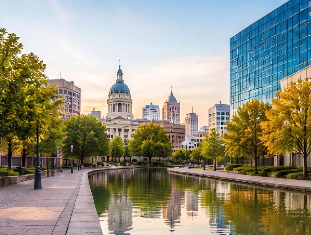 Indianapolis skyline and Indiana State Capitol